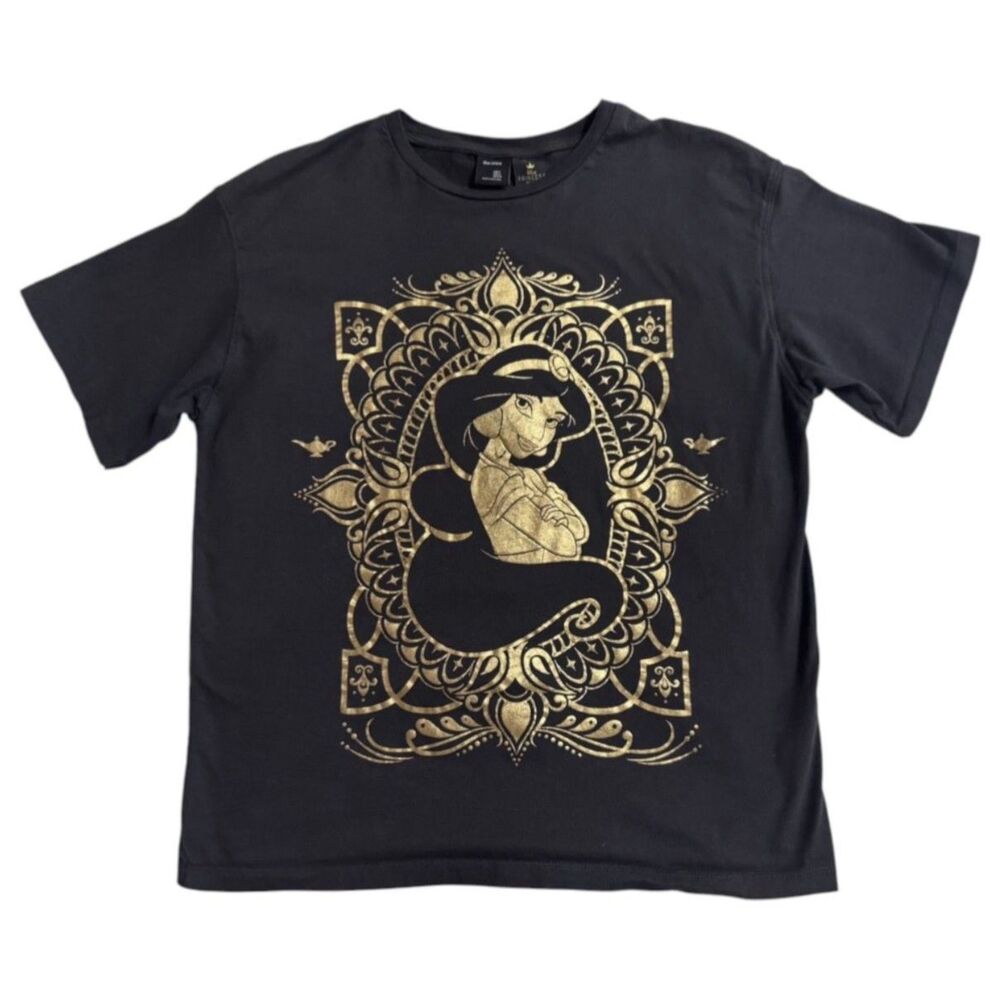 Disney Princess x Bershka Jasmine Aladdin Womens S Black Gold‎ Foil Graphic Tee